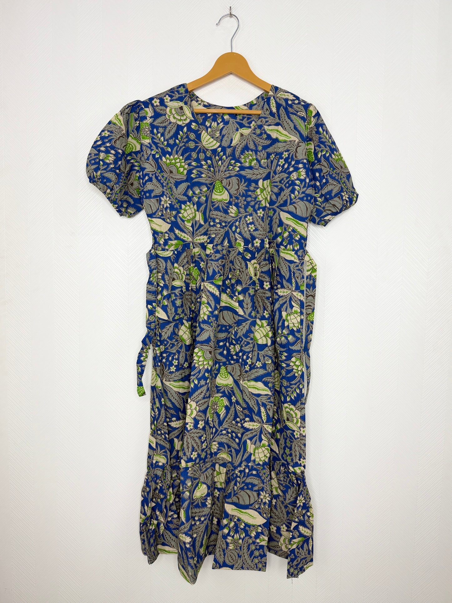 Kalamkari Cotton Frock Blue Green Botanical Print