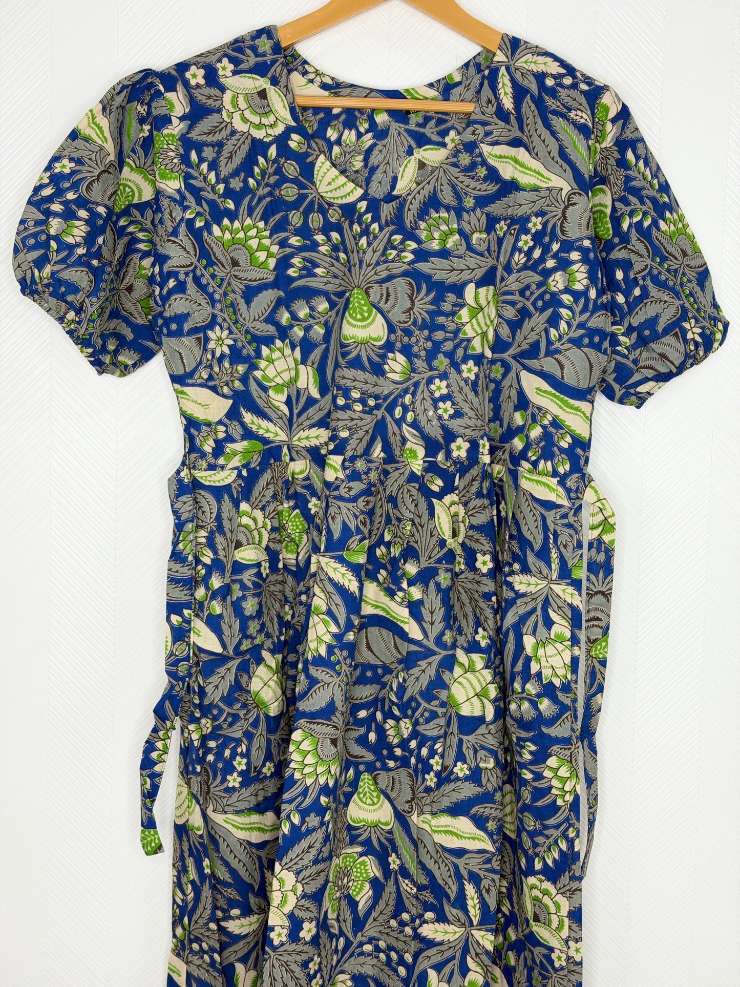 Kalamkari Cotton Frock Blue Green Botanical Print