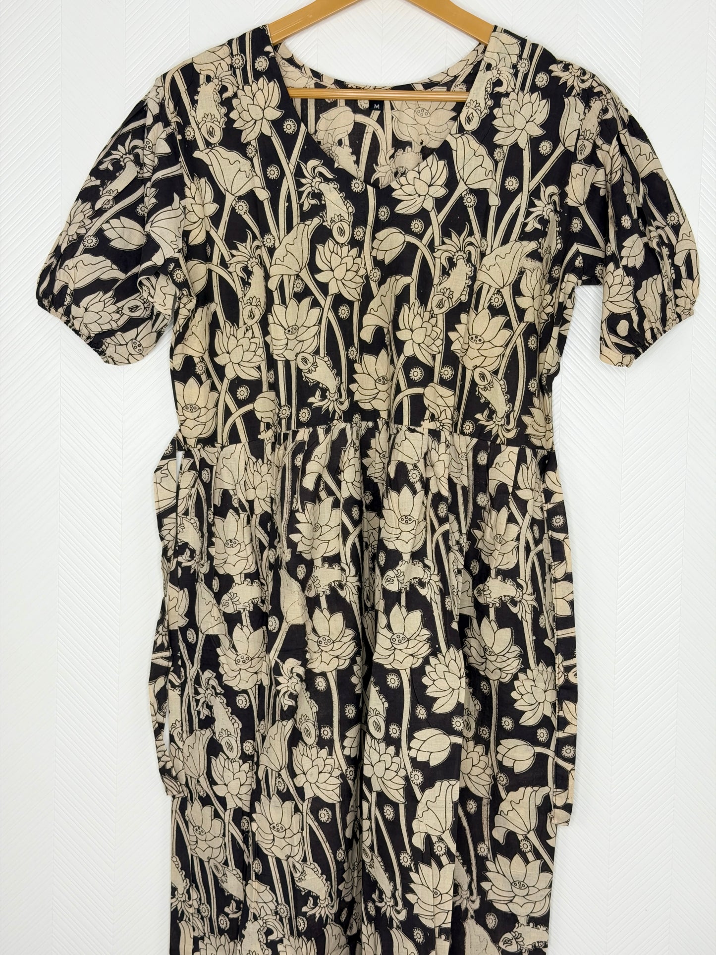 Kalamkari Cotton Frock Black Beige Floral Print