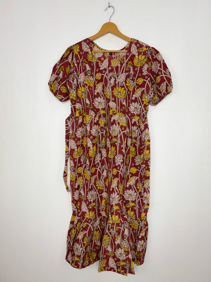 Kalamkari Cotton Frock Maroon Floral Print
