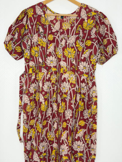 Kalamkari Cotton Frock Maroon Floral Print