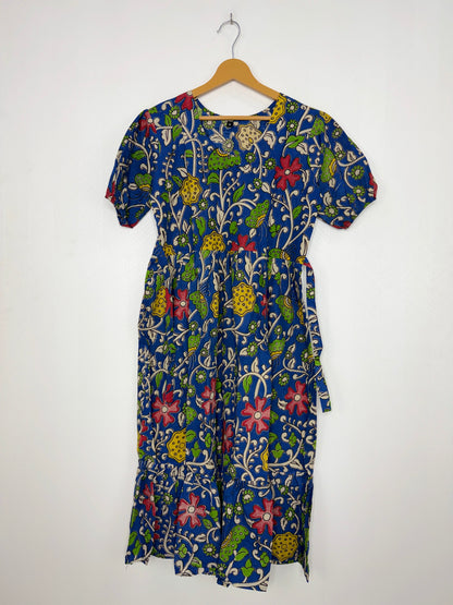 Kalamkari Cotton Frock Blue Floral Vine Print