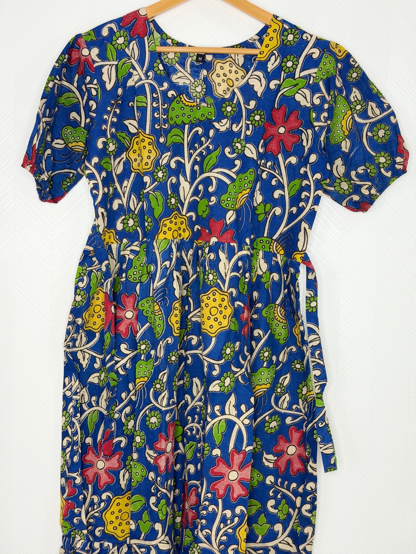 Kalamkari Cotton Frock Blue Floral Vine Print