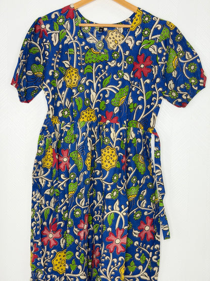 Kalamkari Cotton Frock Blue Floral Vine Print