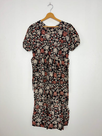 Kalamkari Cotton Frock Black Floral Fish Print