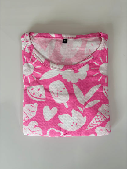 Light Pink with White Objects Printed Feeding Puff Sleeve Maxi