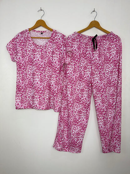 Spun Fabric Pink Leopard Print T-shirt and Palazzo Set