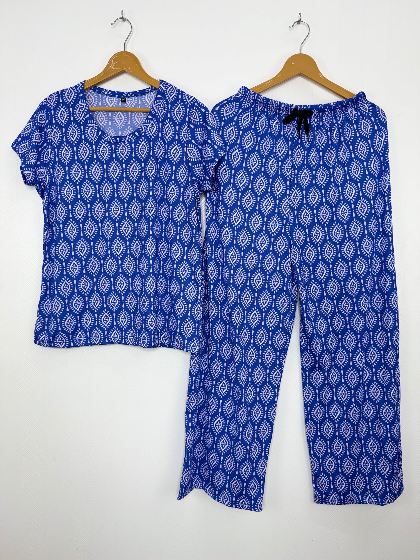 Spun Fabric Blue Ethnic Print T-shirt and Palazzo Set