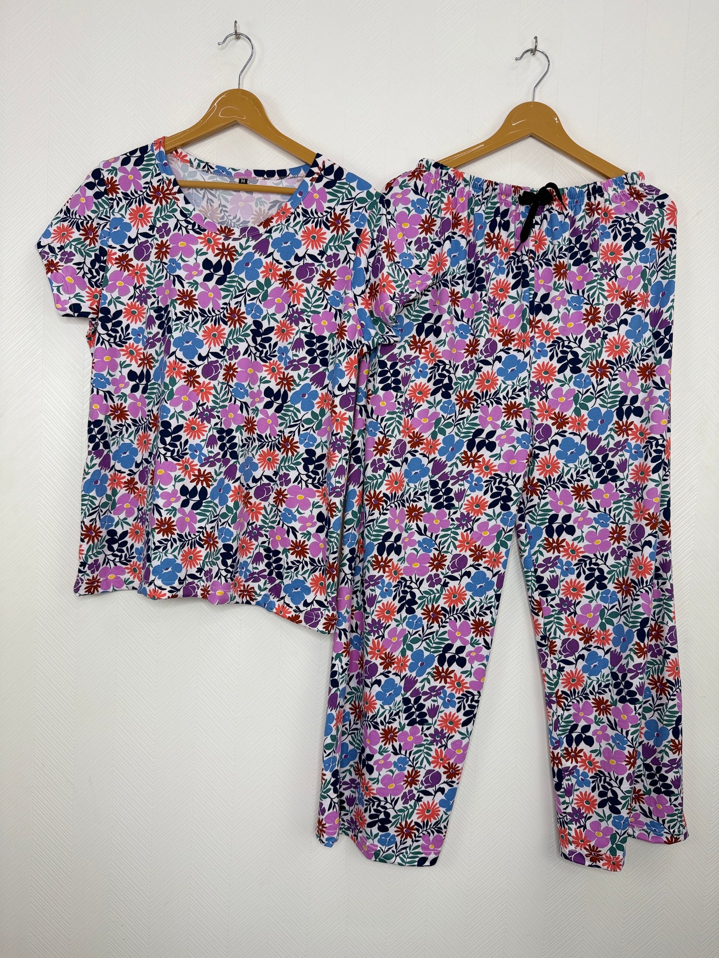 Spun Fabric White Multicolor Floral Printed T-shirt and Palazzo Set