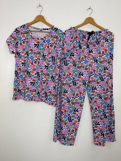 Spun Fabric White Multicolor Floral Printed T-shirt and Palazzo Set