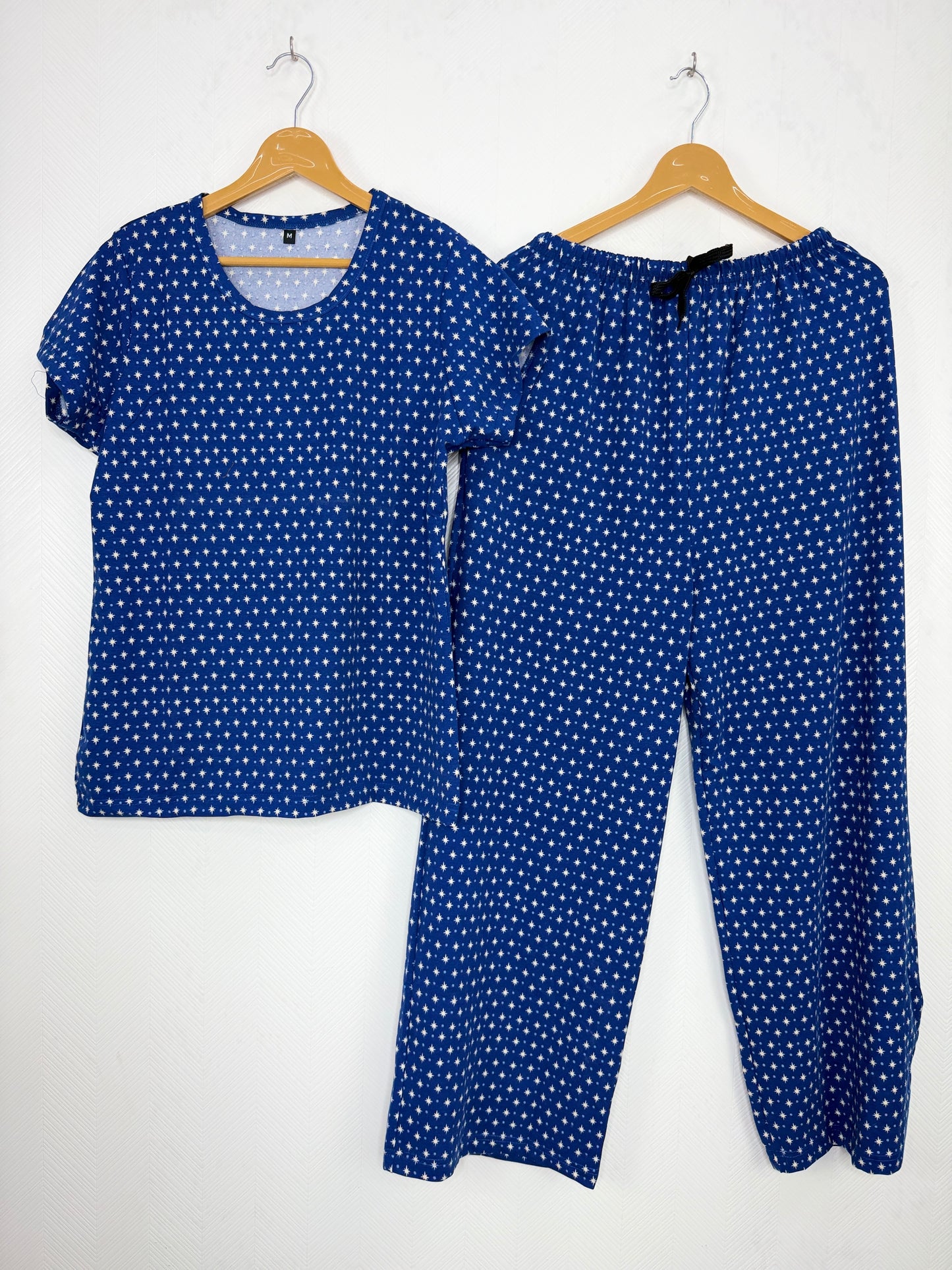 Spun Fabric Royal Blue Star Printed T-shirt and Palazzo Set