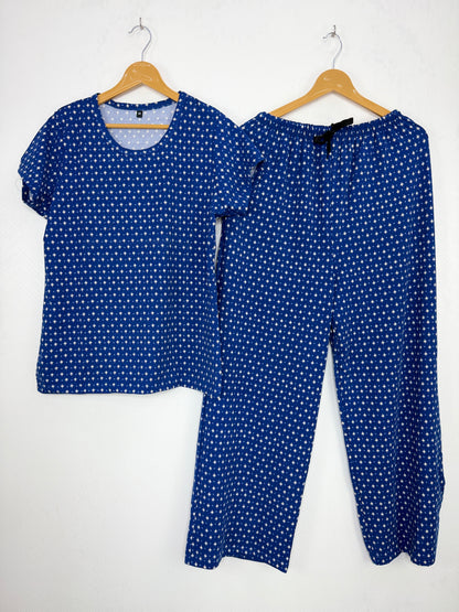Spun Fabric Royal Blue Star Printed T-shirt and Palazzo Set
