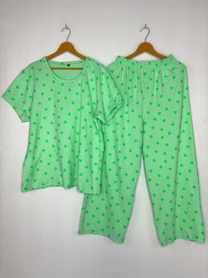 Mint Green Heart Print T-Shirt and Palazzo Set