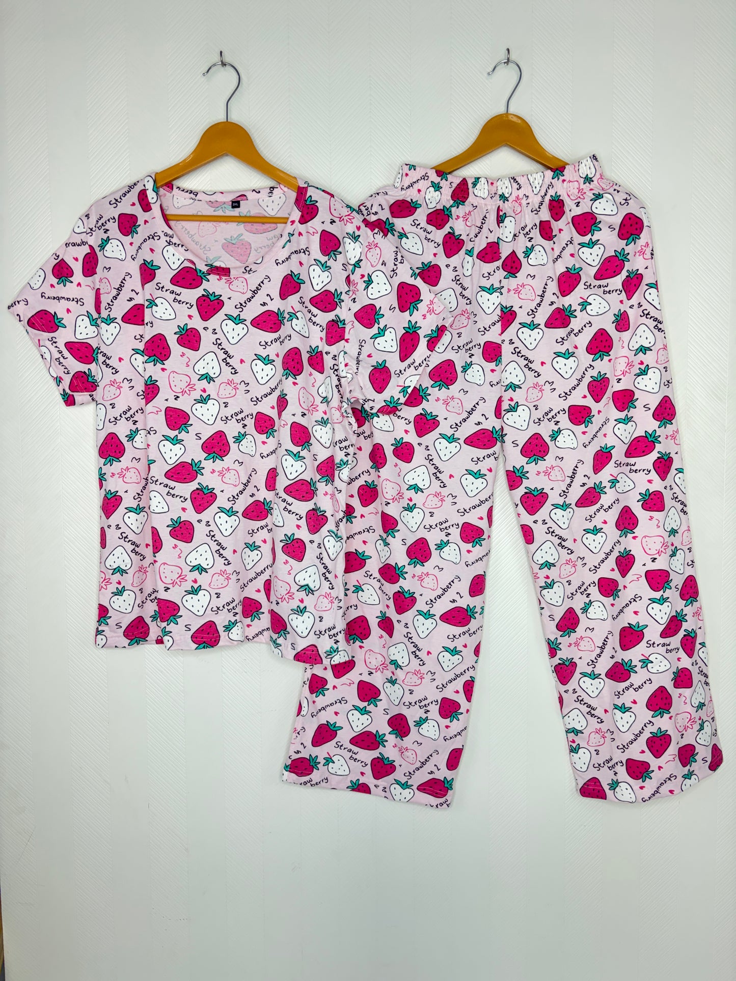 Pink Strawberry Print T-Shirt and Palazzo Set