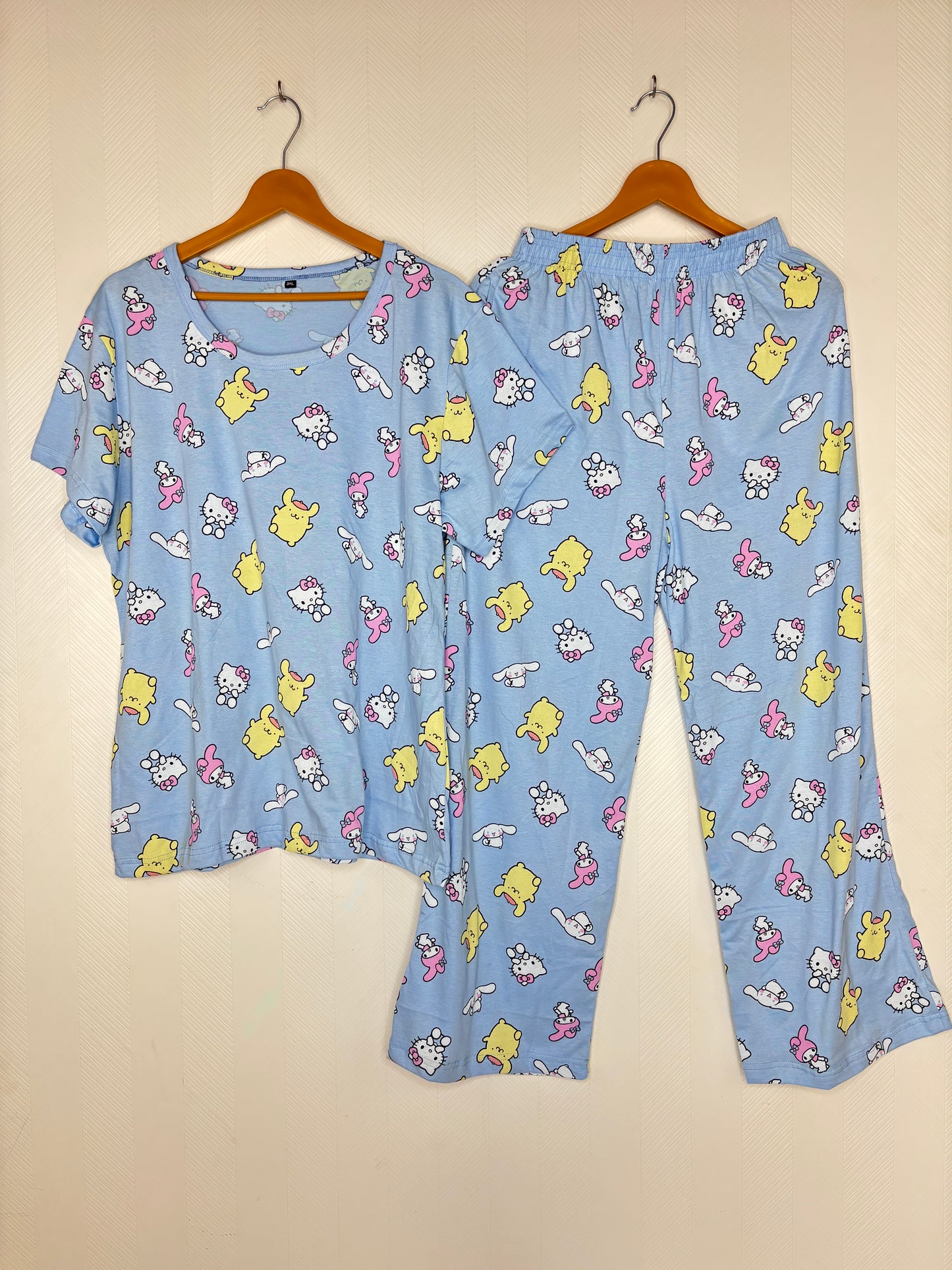 Light Blue Cartoon Character Print T-Shirt and Palazzo Set