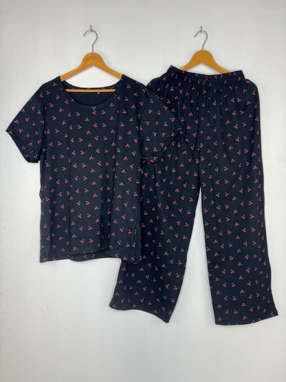 Black Cherry Print T-Shirt and Palazzo Set