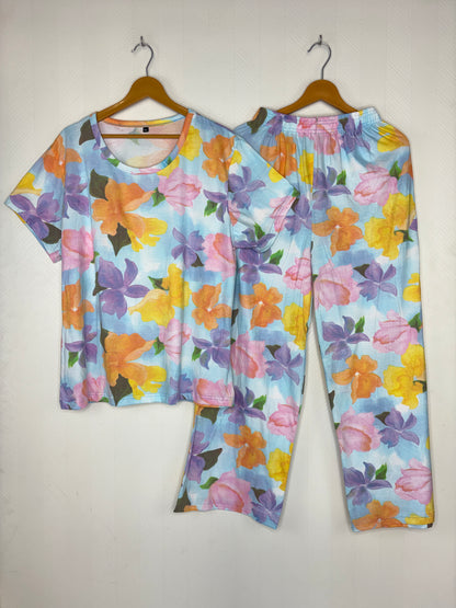Multicolor Floral Print T-Shirt and Palazzo Set