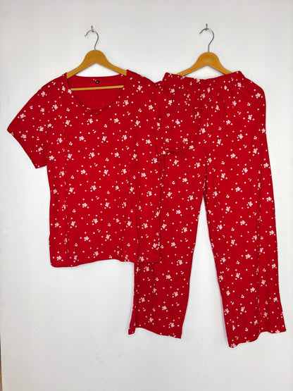 Red Ditsy Floral Print T-Shirt and Palazzo Set