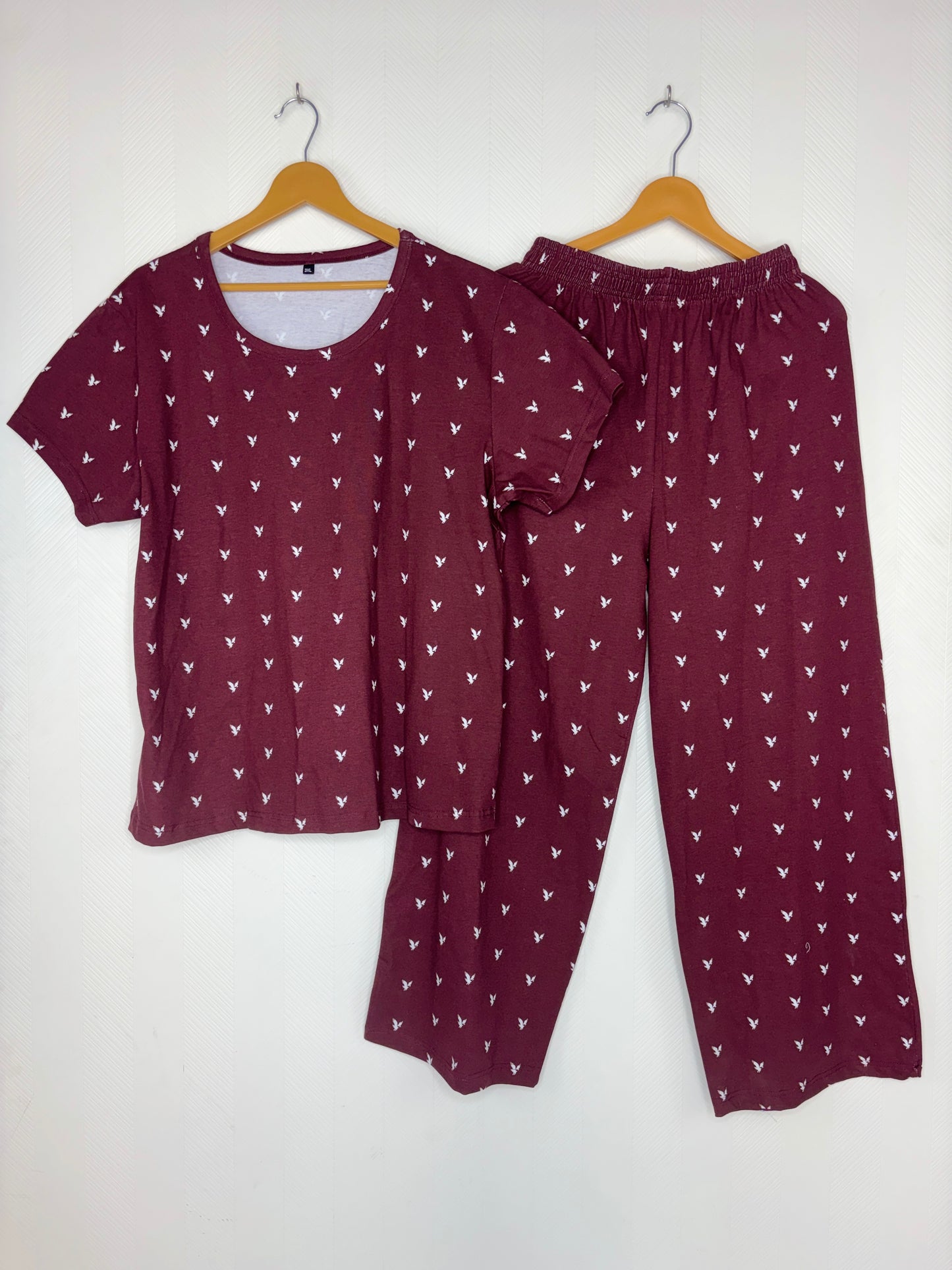 Maroon Mini Motif Print T-Shirt and Palazzo Set