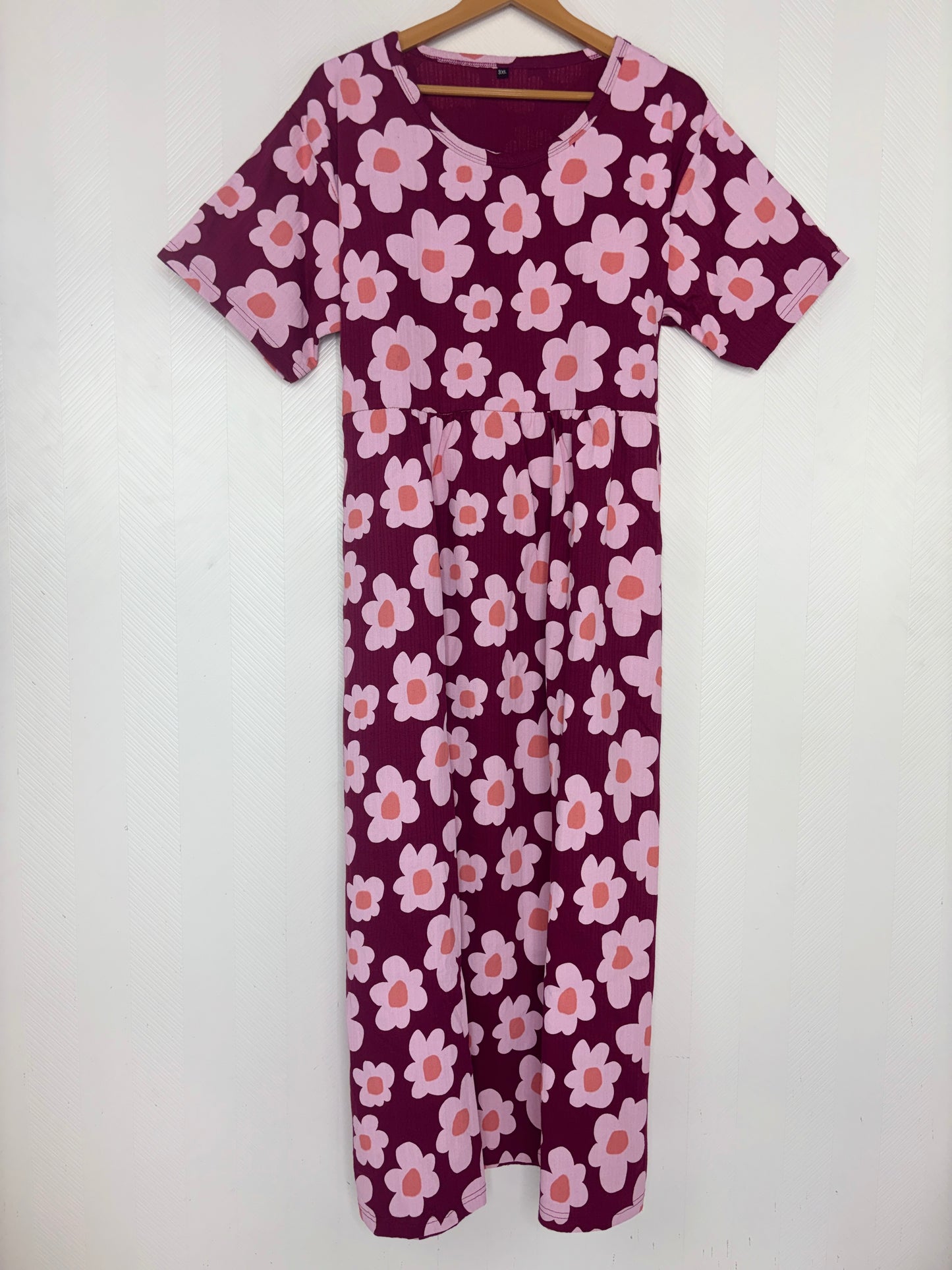 Wine Pink Floral Print Crush Frock
