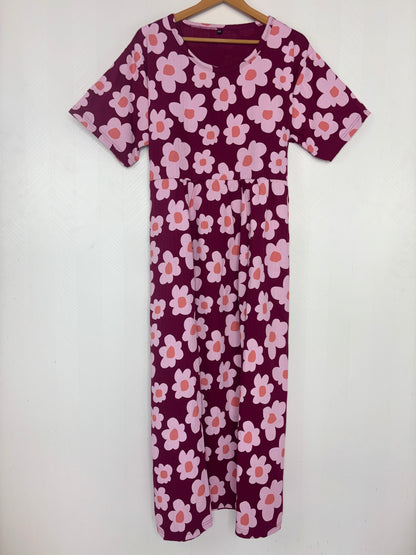 Wine Pink Floral Print Crush Frock