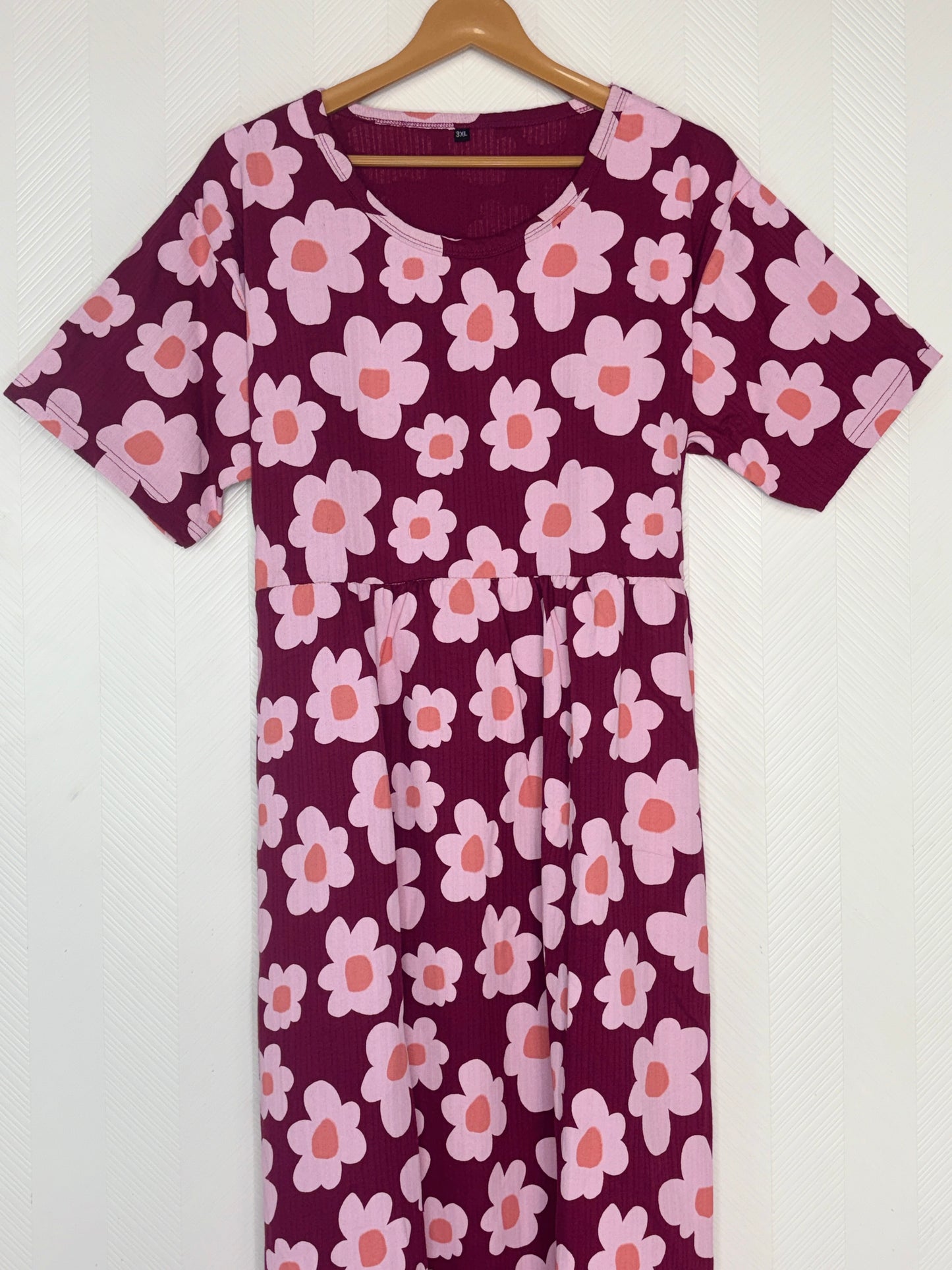 Wine Pink Floral Print Crush Frock