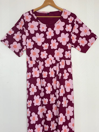 Wine Pink Floral Print Crush Frock