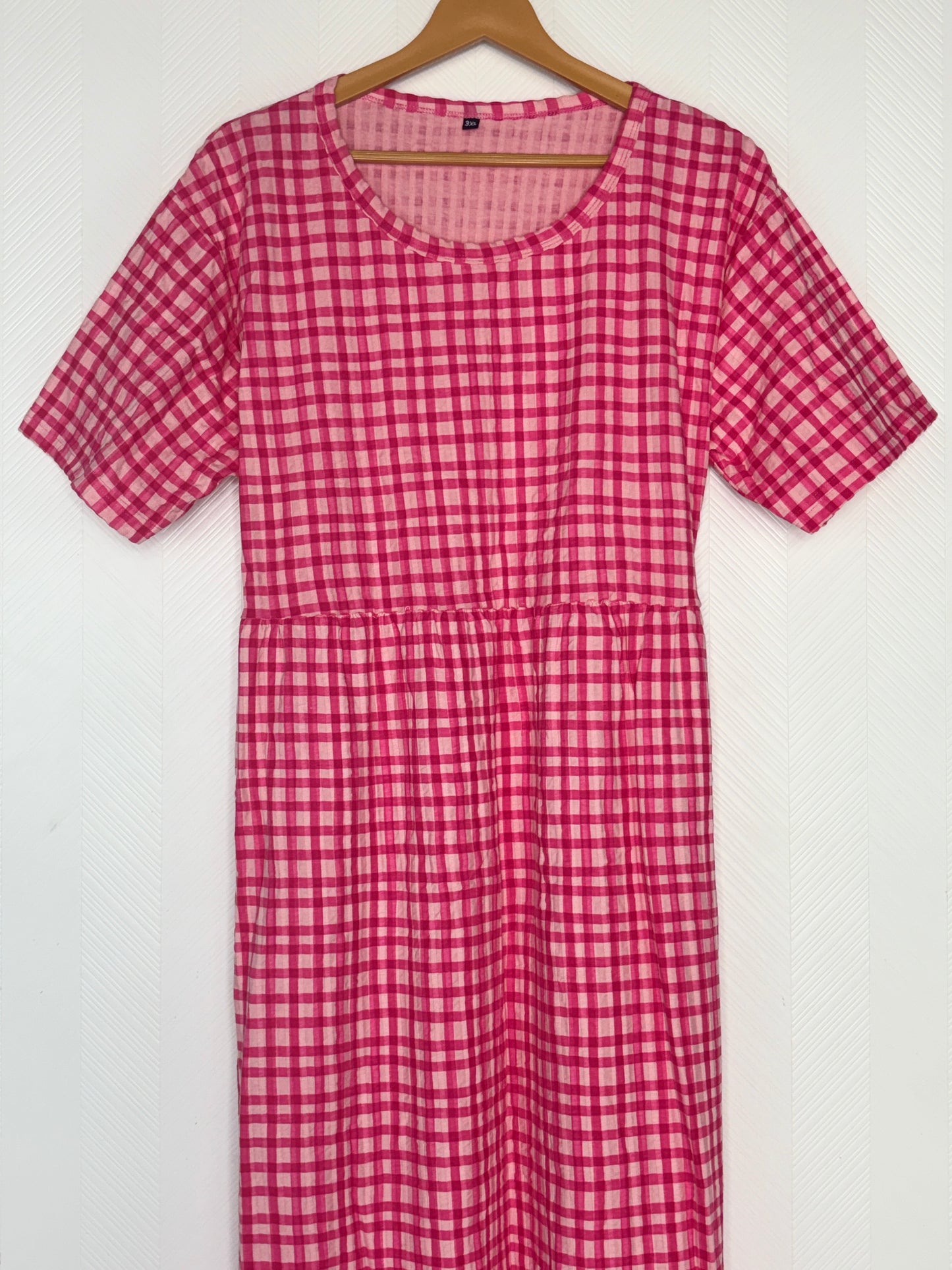 Pink Checks Print Crush Frock