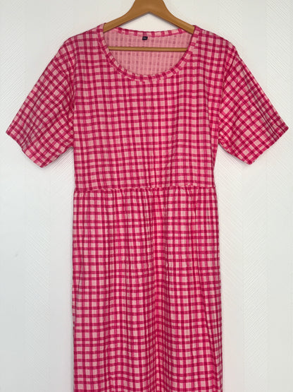 Pink Checks Print Crush Frock