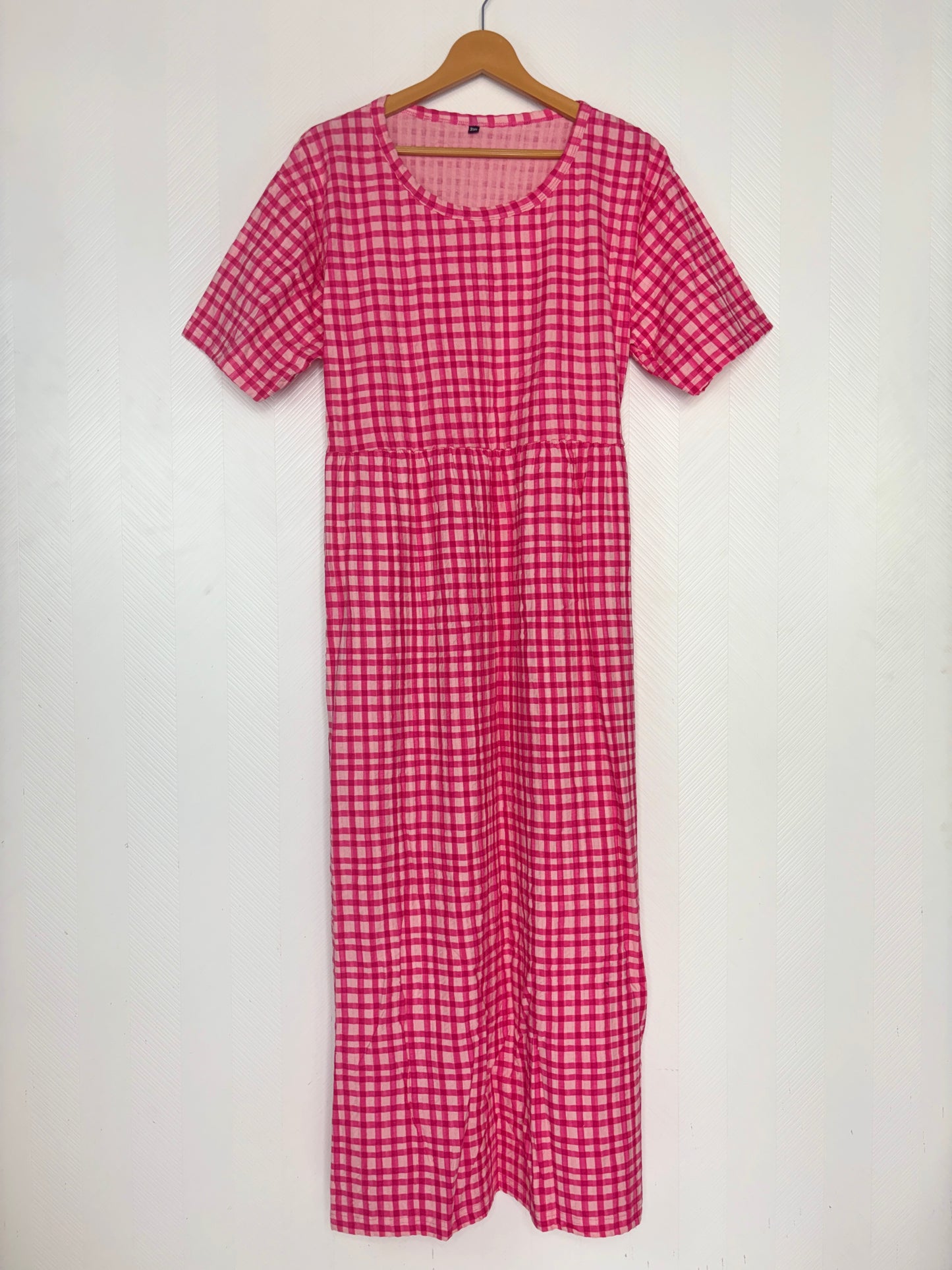 Pink Checks Print Crush Frock