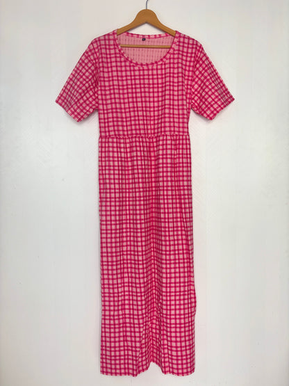Pink Checks Print Crush Frock