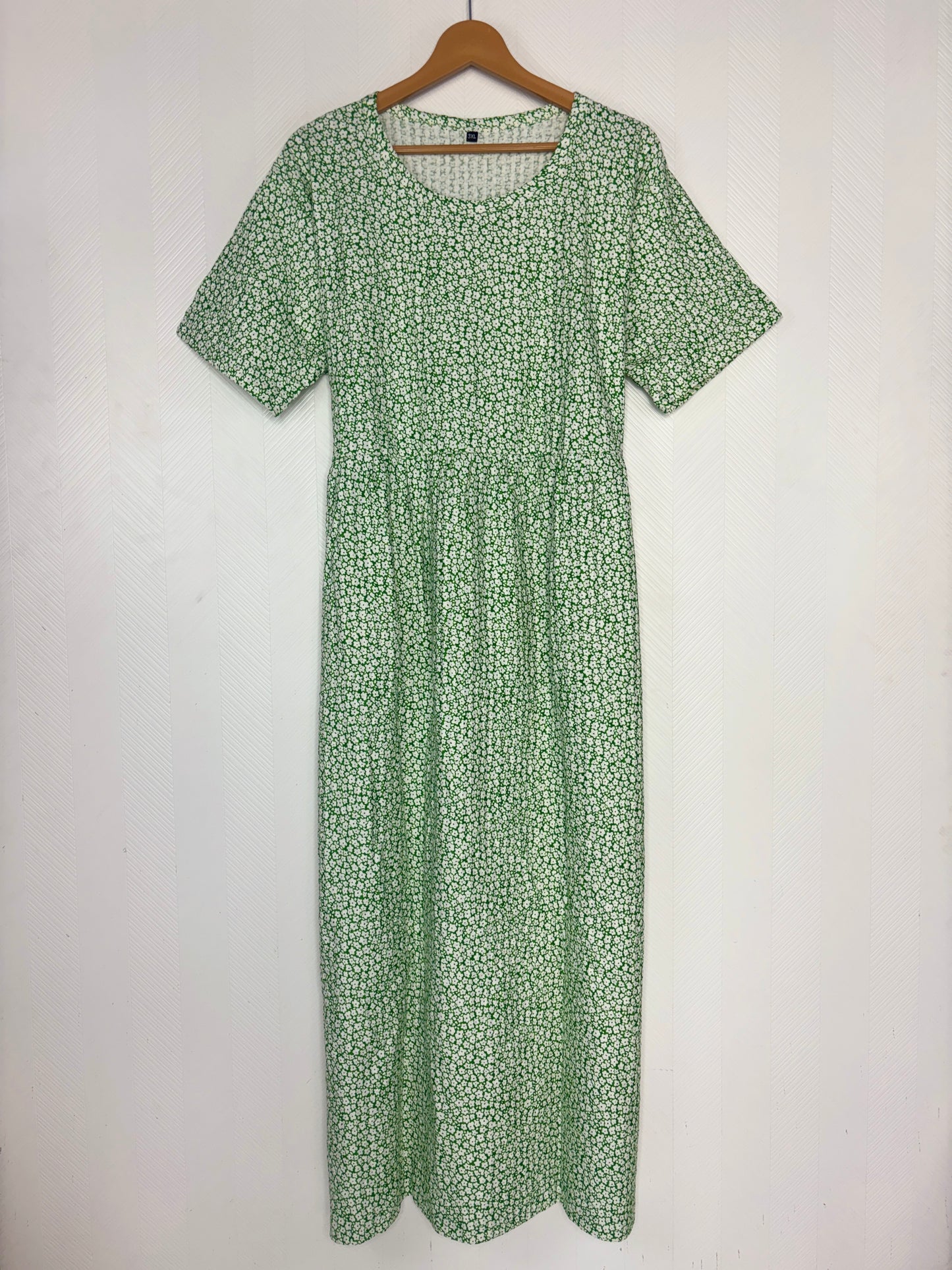 Green Ditsy Floral Print Crush Frock