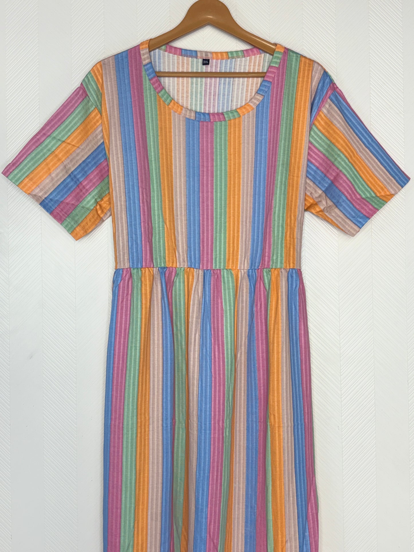 Multicolor Stripe Print Crush Frock