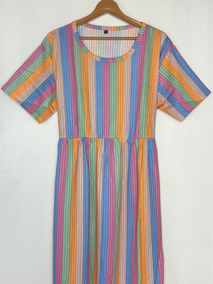 Multicolor Stripe Print Crush Frock