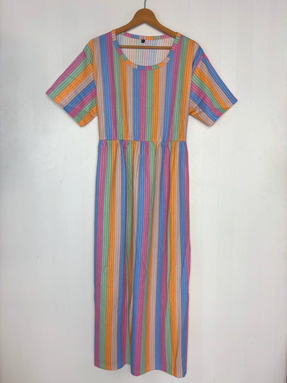 Multicolor Stripe Print Crush Frock