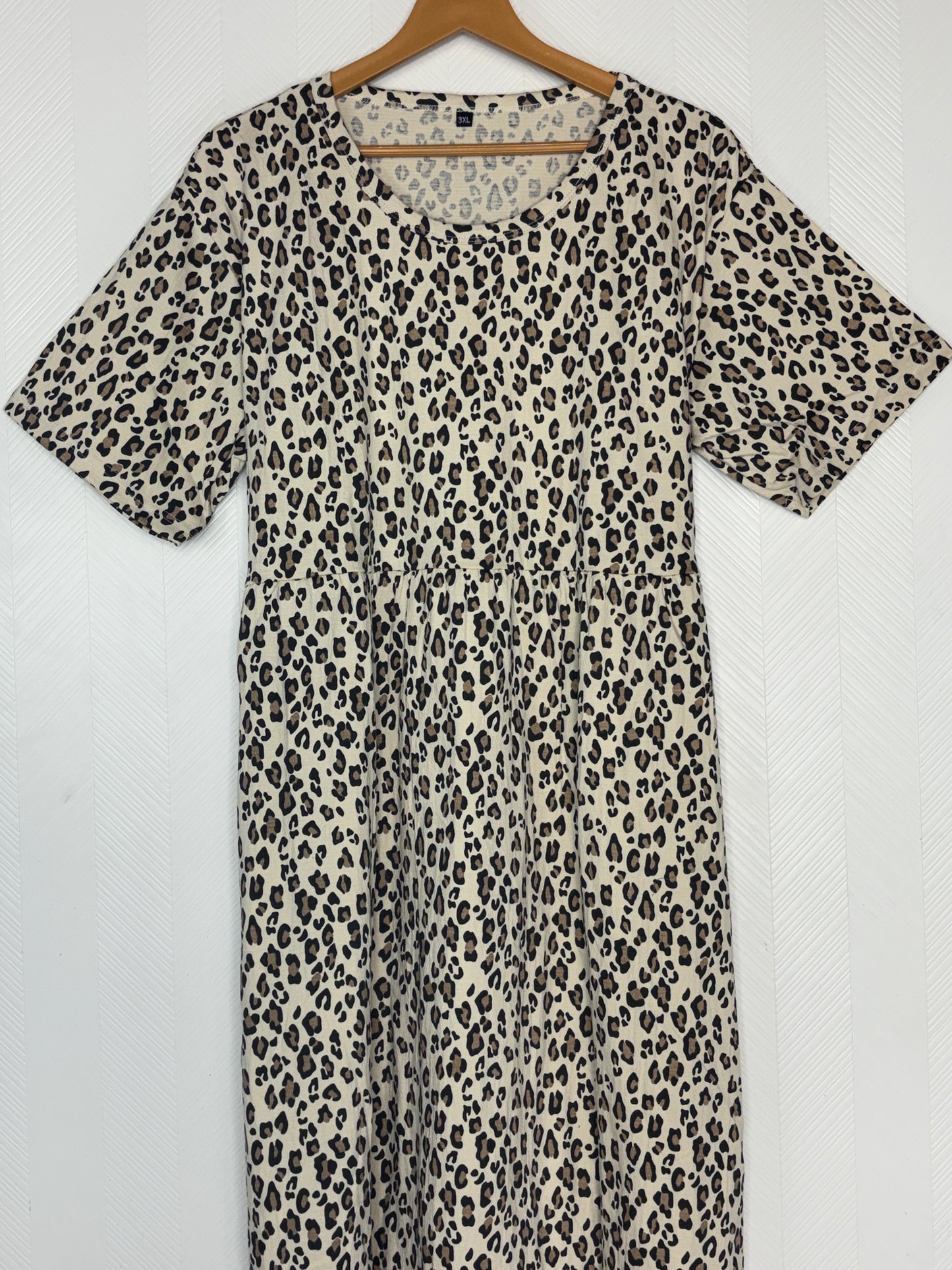 Beige Leopard Print Crush Frock