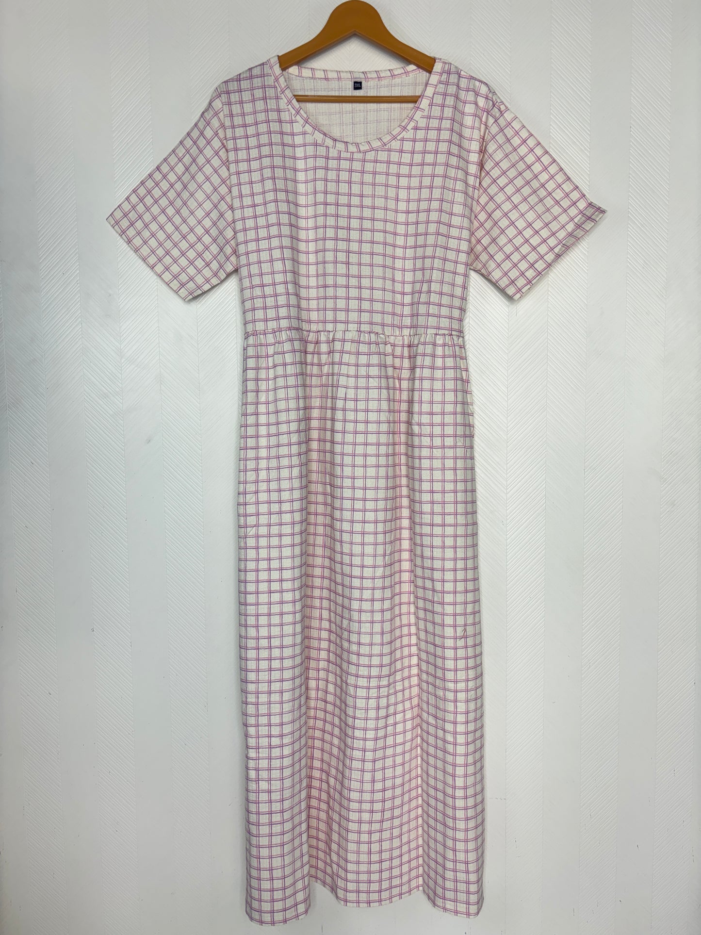 White Purple Checks Print Crush Frock