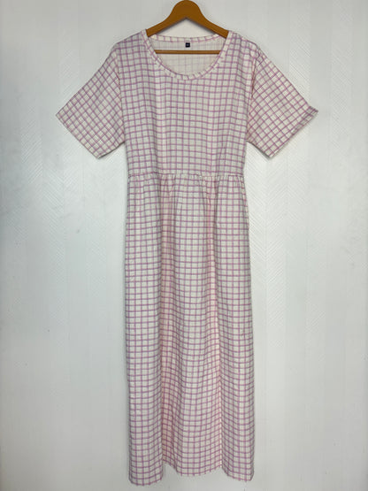 White Purple Checks Print Crush Frock