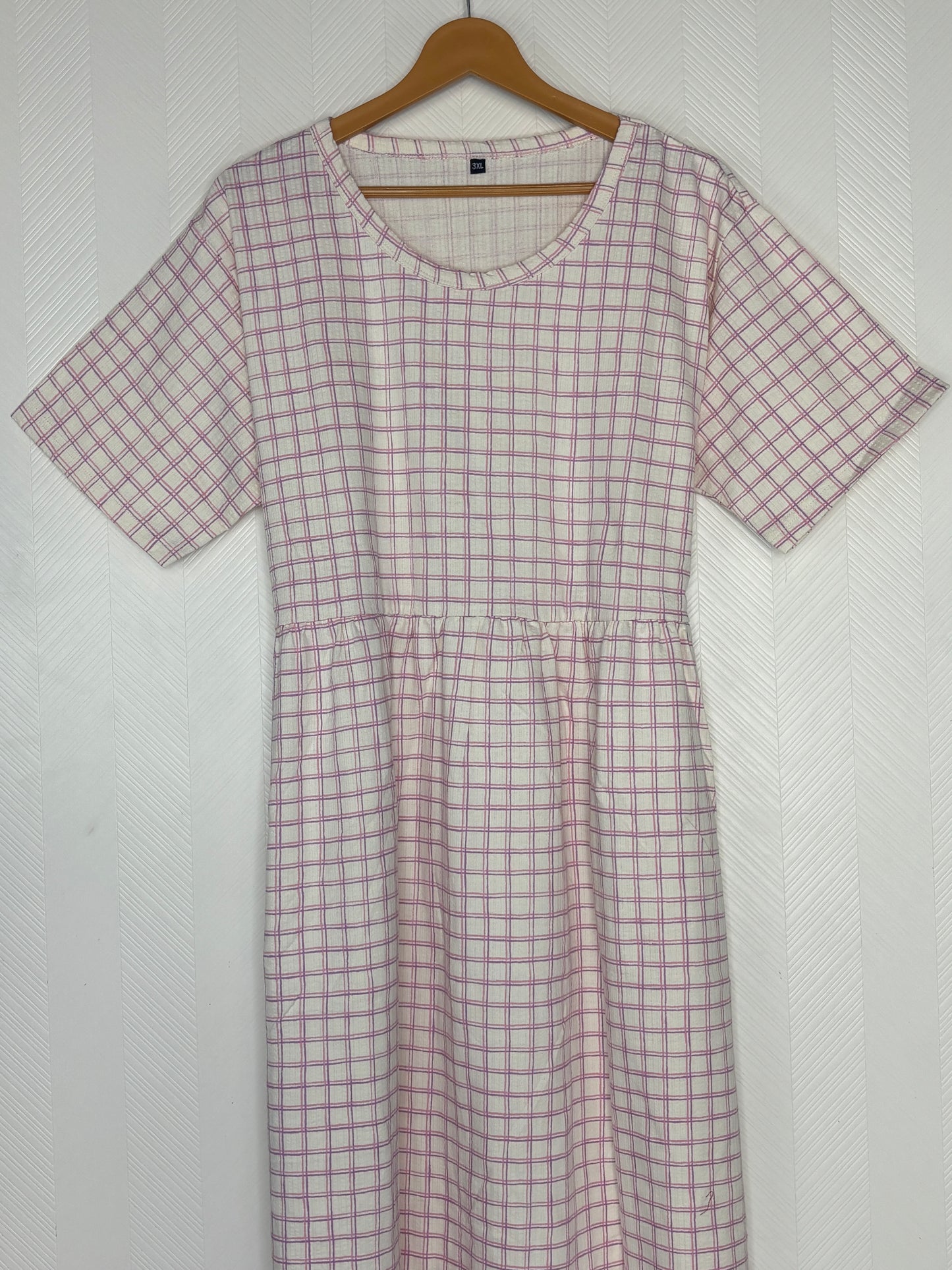 White Purple Checks Print Crush Frock