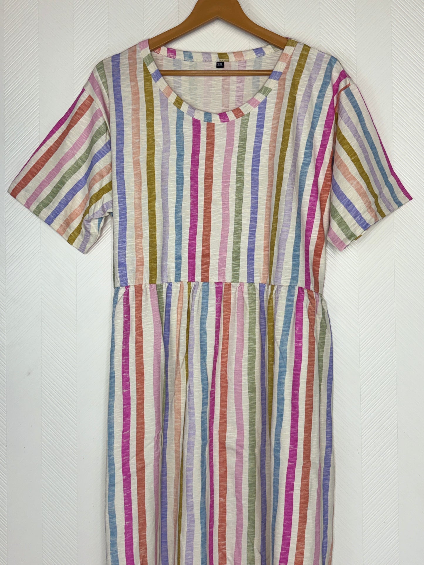White Multicolor Stripe Print Crush Frock