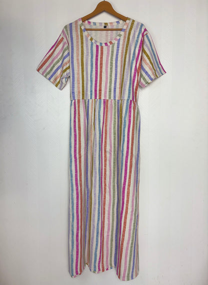 White Multicolor Stripe Print Crush Frock