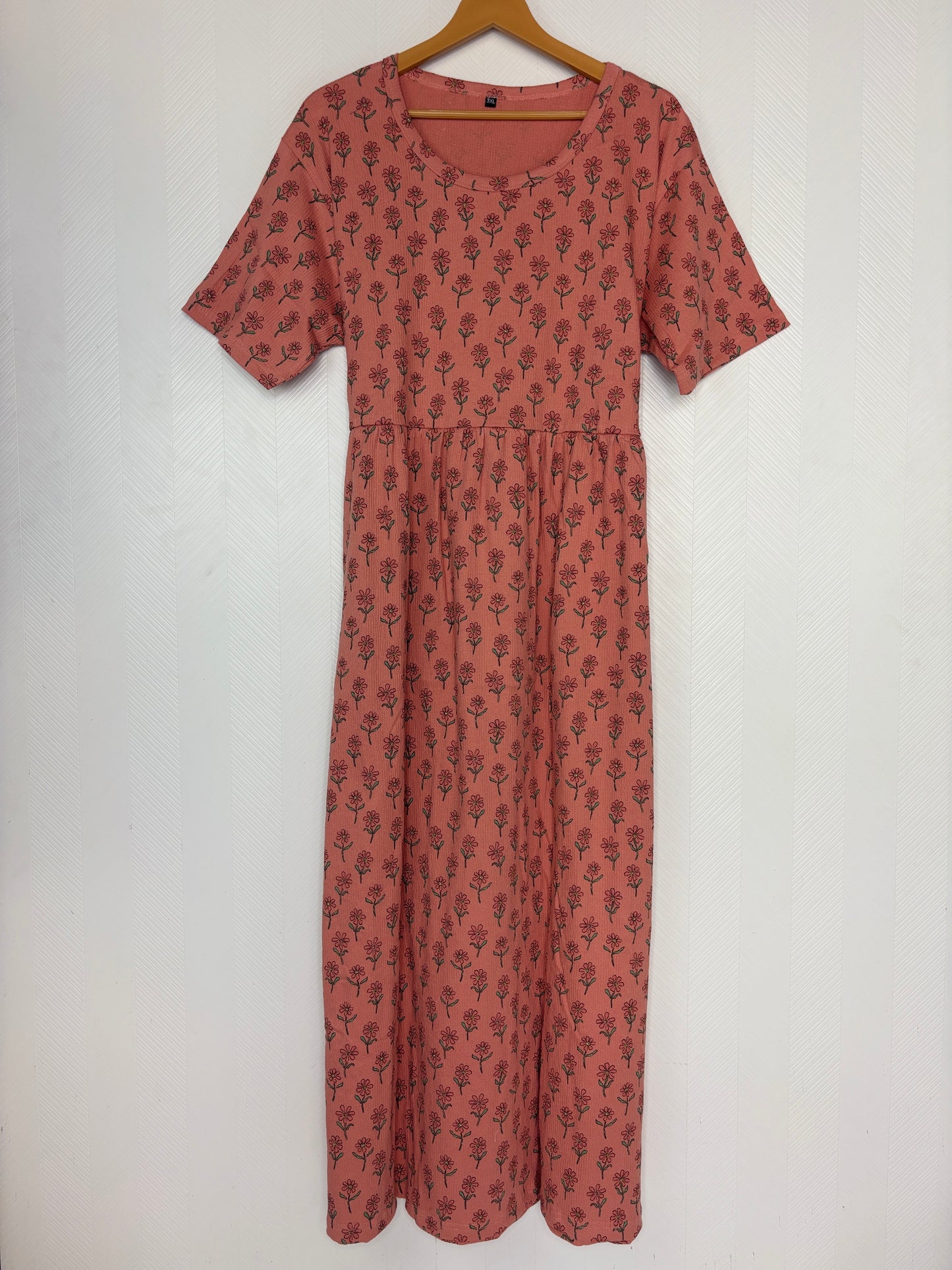 Peach Floral Print Crush Frock