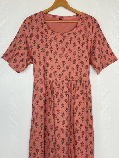 Peach Floral Print Crush Frock