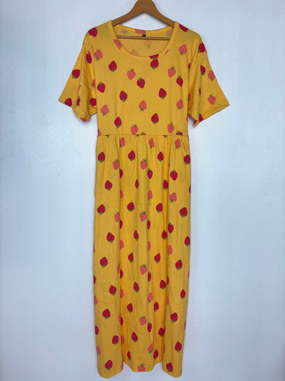 Yellow Strawberry Print Crush Frock