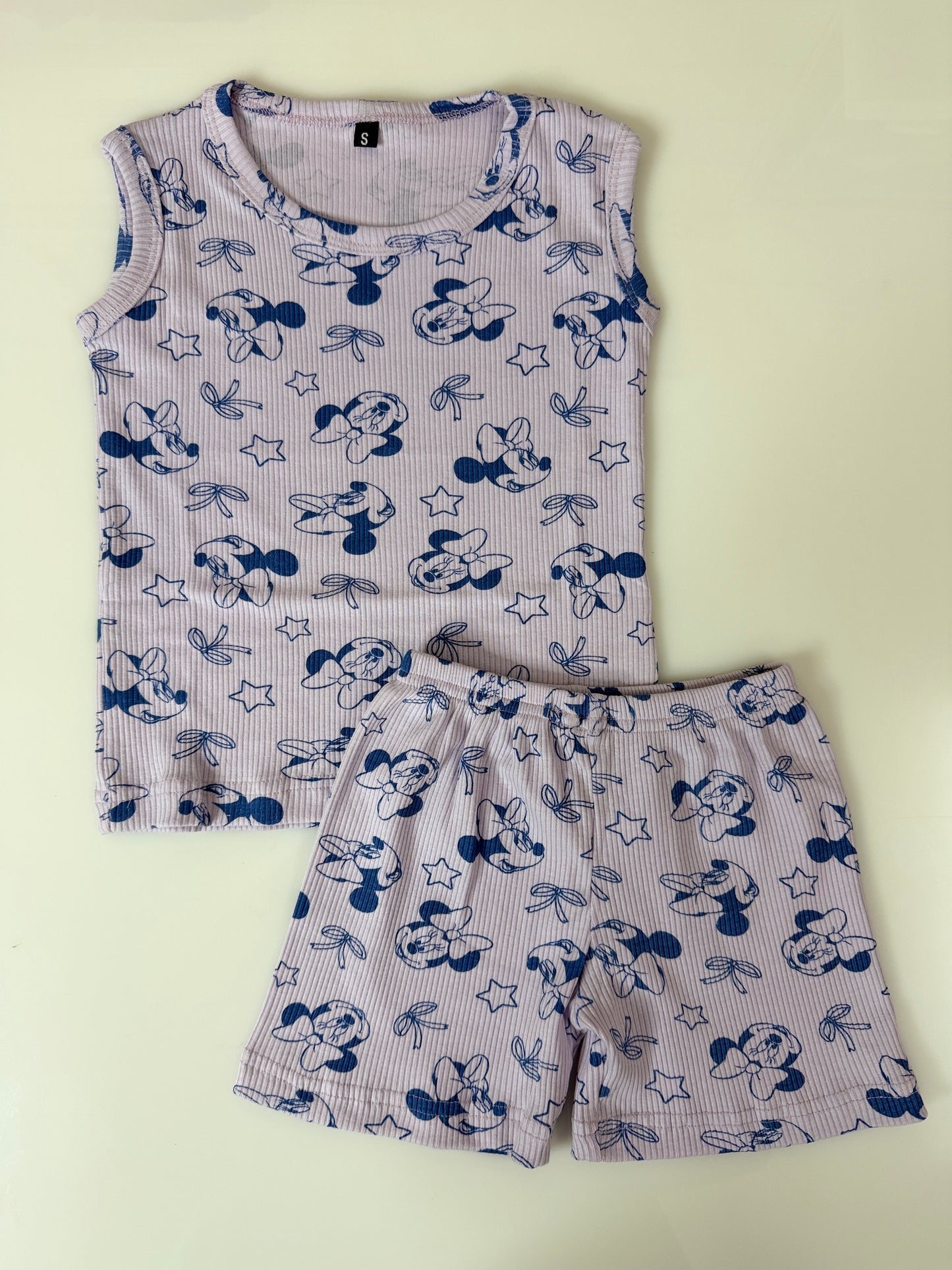 Lavender Cartoon Character Print Sleeveless Kids Co-ords