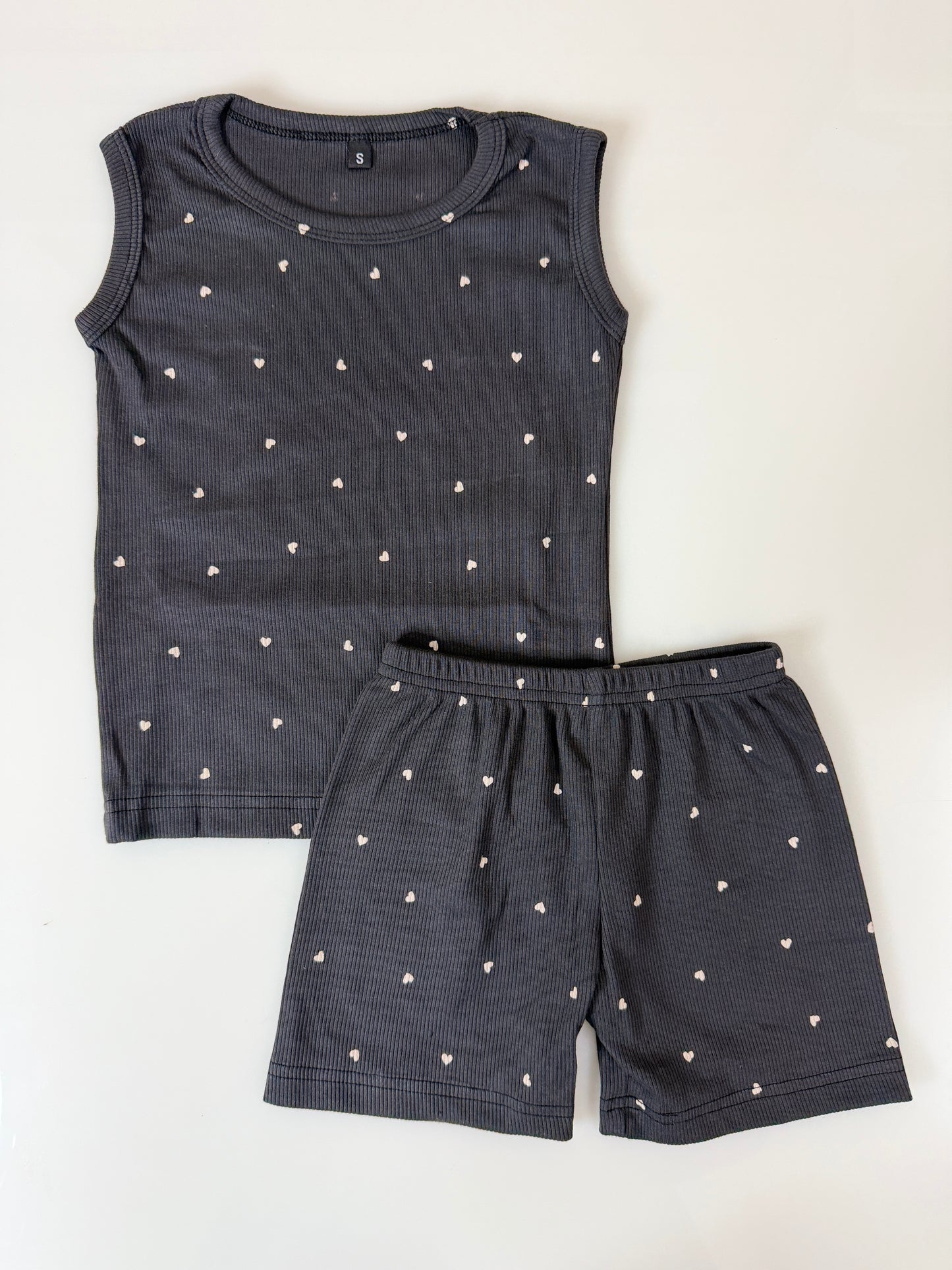 Charcoal Mini Heart Print Sleeveless Kids Co-ords