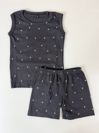 Charcoal Mini Heart Print Sleeveless Kids Co-ords