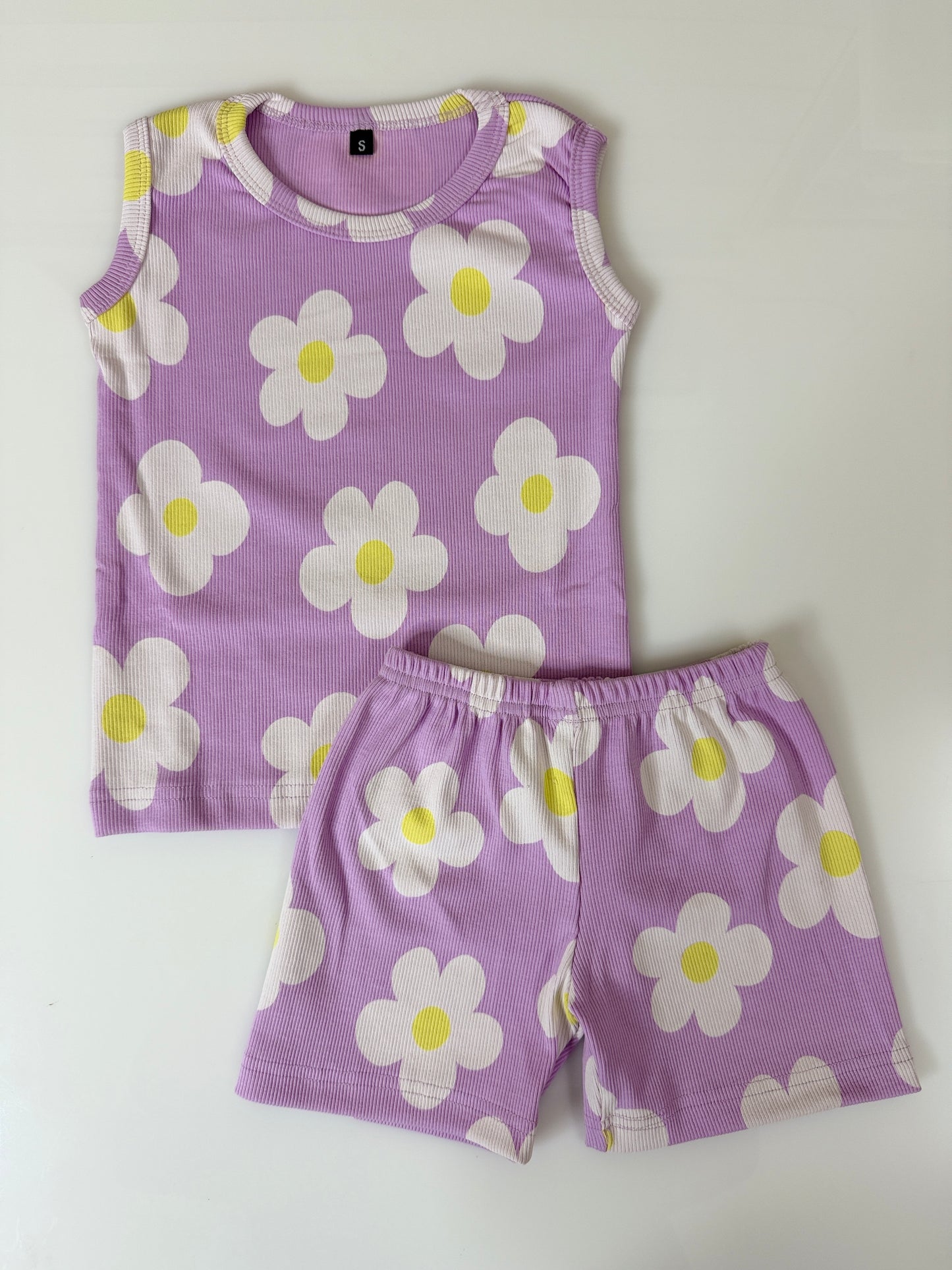 Lavender Daisy Floral Print Sleeveless Kids Co-ords