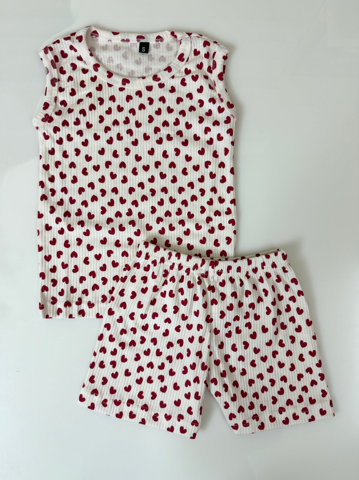 Cream Heart Print Sleeveless Kids Co-ords