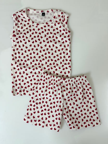 Cream Heart Print Sleeveless Kids Co-ords